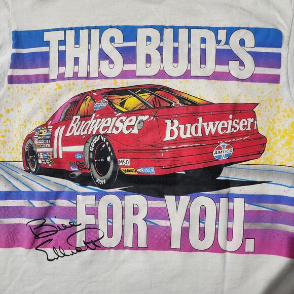 Vintage 1992 Bill Elliott Budweiser NASCAR Tee “Horsepower” XL USA Made 23x30 - Picture 10 of 10